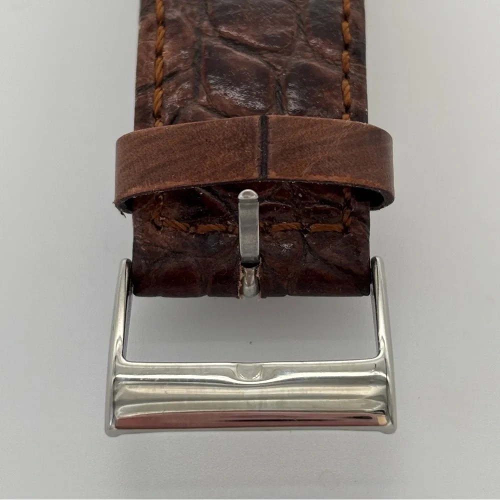 Guess Steel Casing w/Brown Leather Band Analog Watch-New Battery.